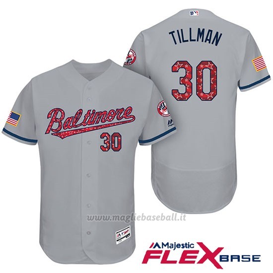 Maglia Baseball Uomo Baltimore Orioles 2017 Estrellas Y Rayas 30 Chris Tillman Grigio Flex Base